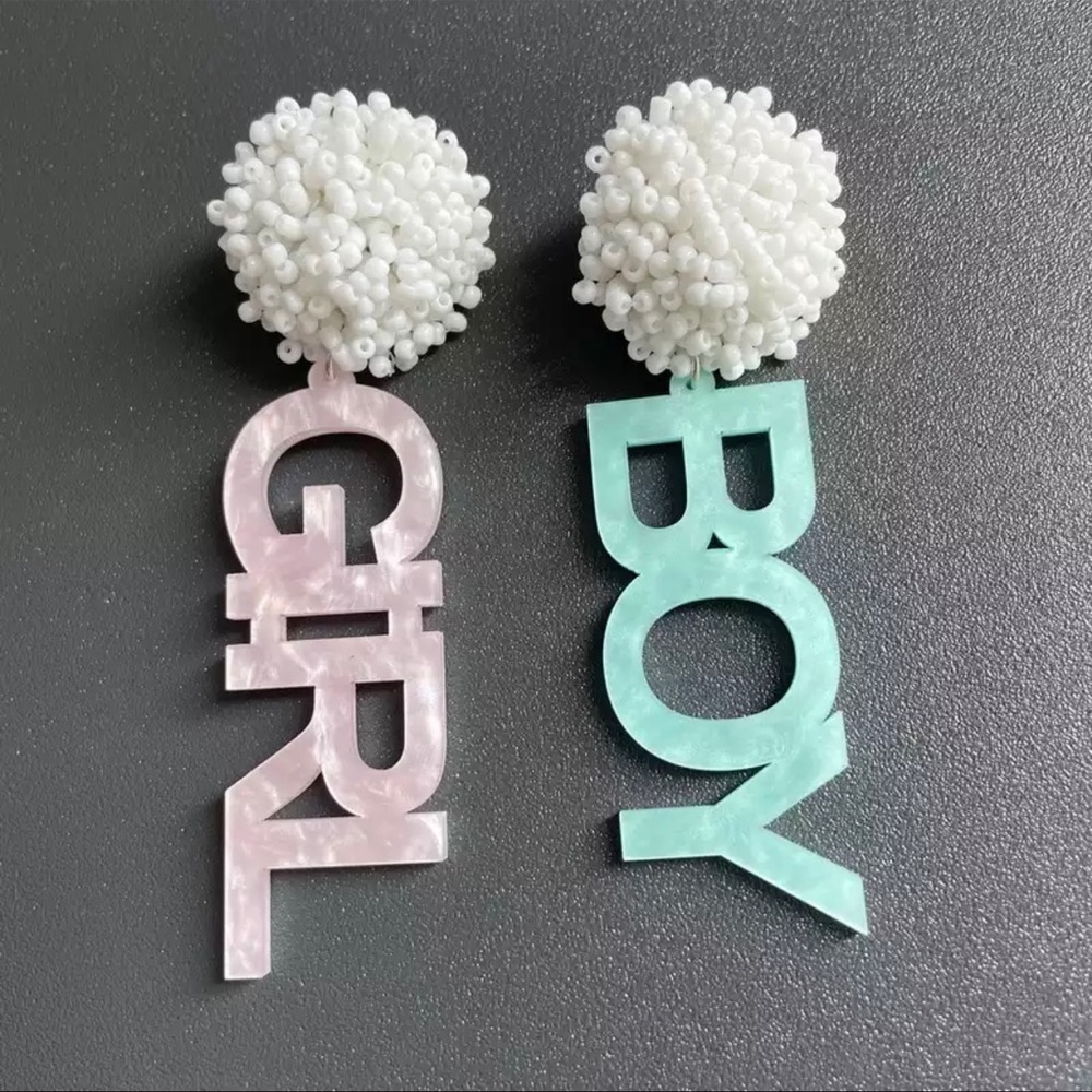 Gender Reveal BOY GIRL Statement Earrings NWT